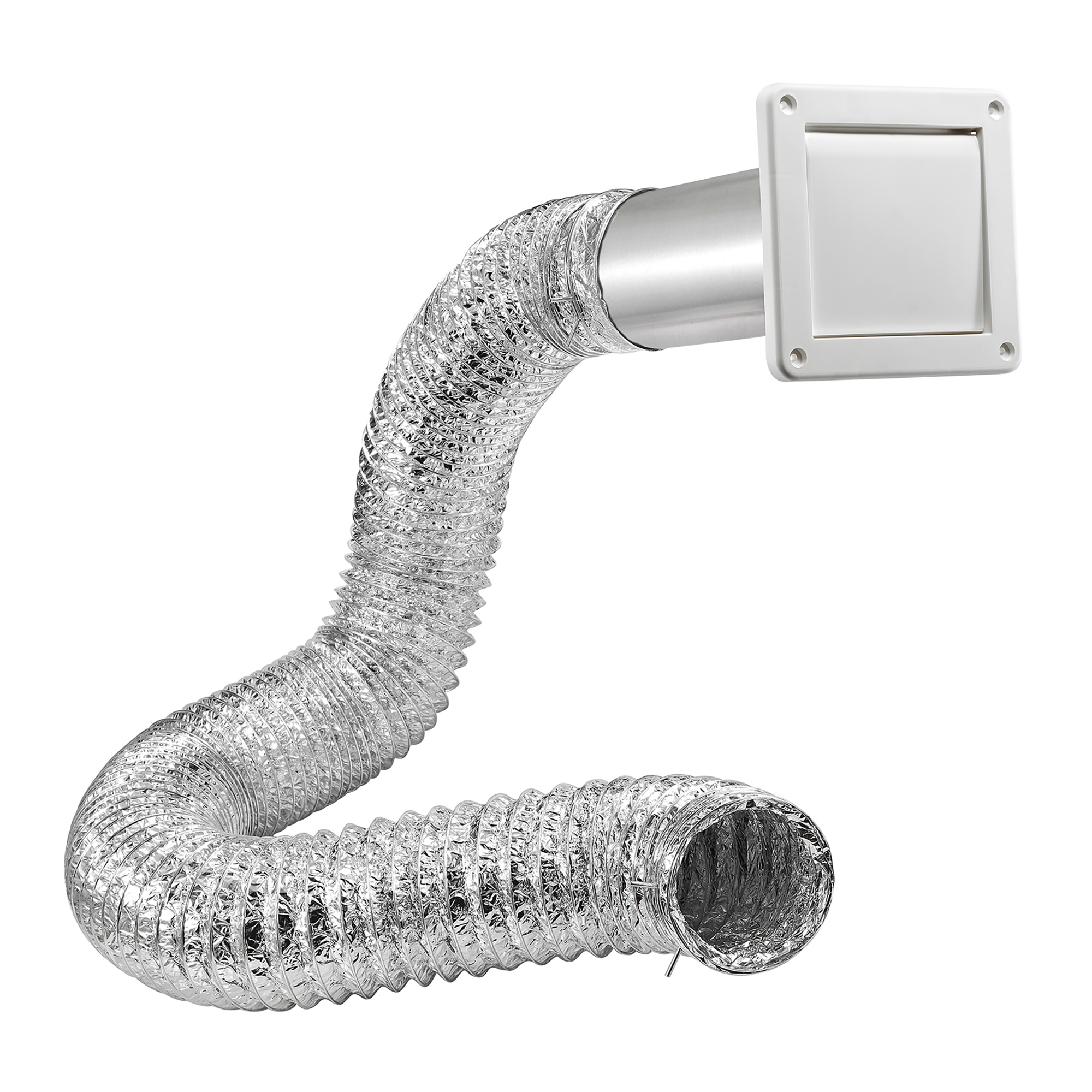 Lambro 4in. Bath Fan Exhaust Through-the-Wall Vent Kit — Single Flap Vent, 8ft. UL 181 Foil Flex Duct, 11in. Aluminum Snap-Lock Tail Pipe, Model# 481UL